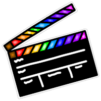 a colorful movie clapper on a black background